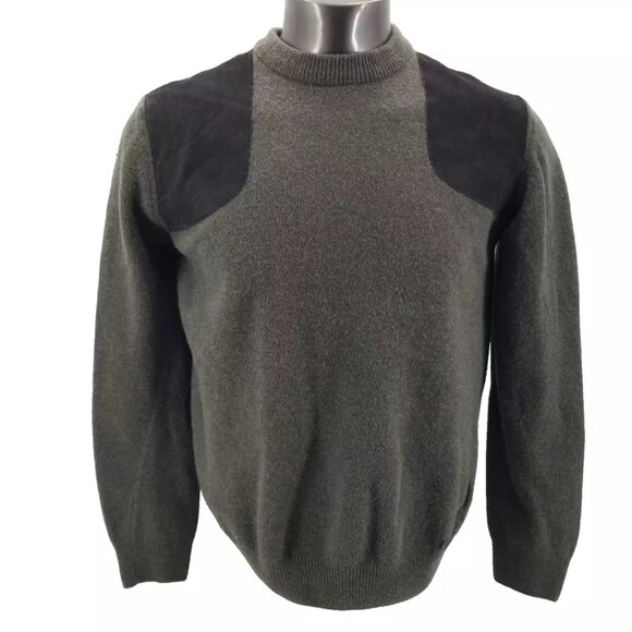 Barbour Other - Barbour Wool Sportsmans Mens Sweater Forest Green Suede Elbow Patches  Sz Large